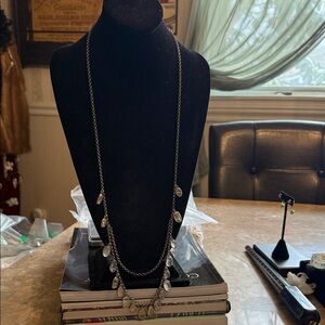 Ann Taylor 2 strand darken Silvertone necklace w genuine quartz, crystal charms